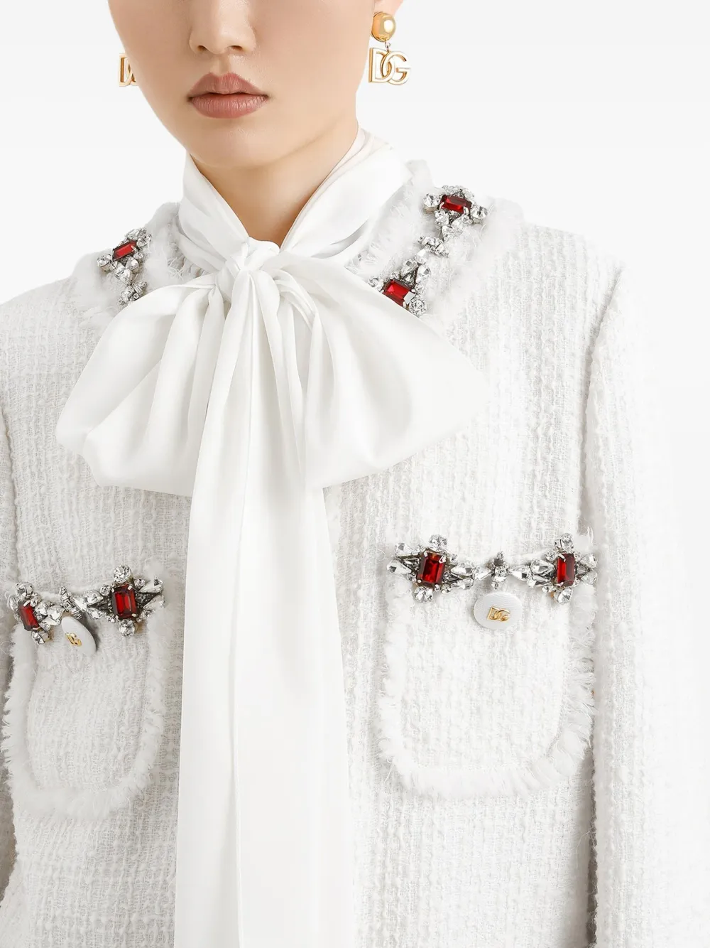 Однобортный твидовый жакет DNA Dolce & Gabbana, белый — фото 4