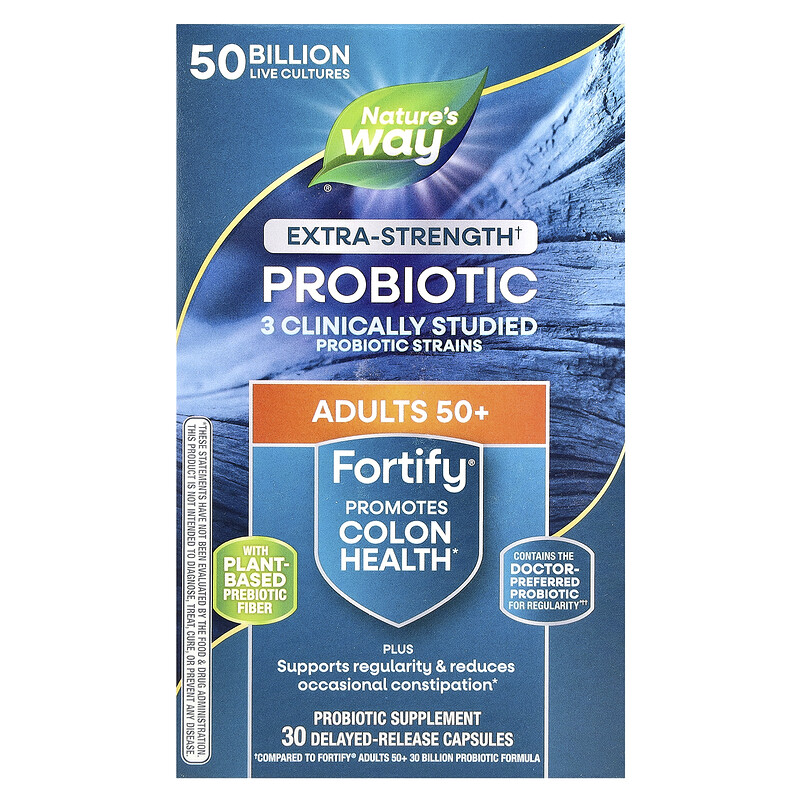 

Nature's Way, Fortify, пробиотик повышенной силы, для взрослых старше 50 лет, 50 млрд, 30 капсул с отсроченным высвобождением