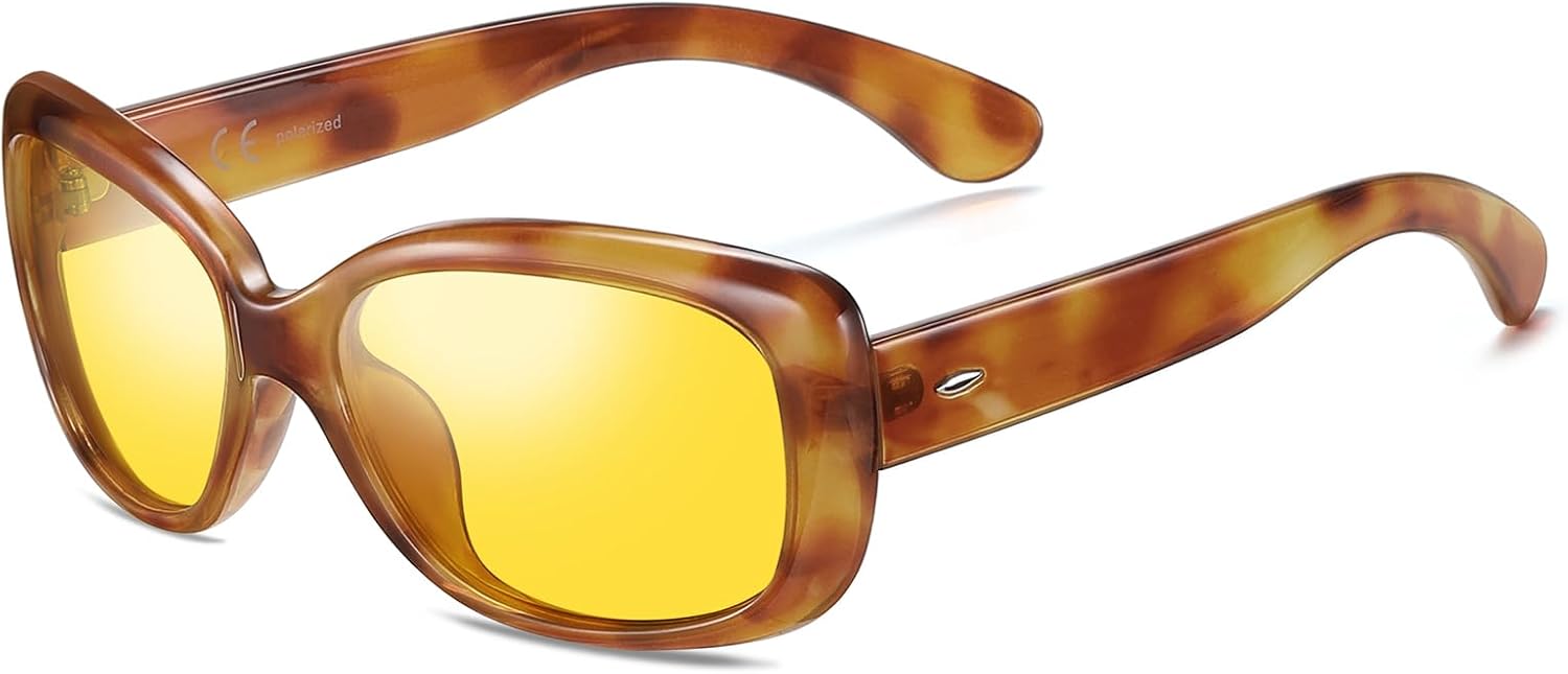 

Очки для вождения в ночное время HAOLOTA с поляризацией, HD-фильтром, желтыми линзами и защитой от бликов, солнцезащитные очки для мужчин и женщин, Nv13 Yellow Tortoise Frame