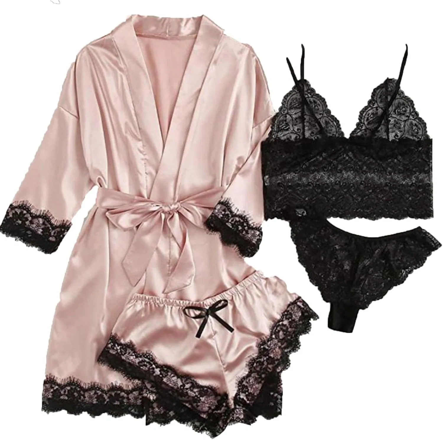 Комплект пижамы, кружево, Satin Pjs Set, бежевый