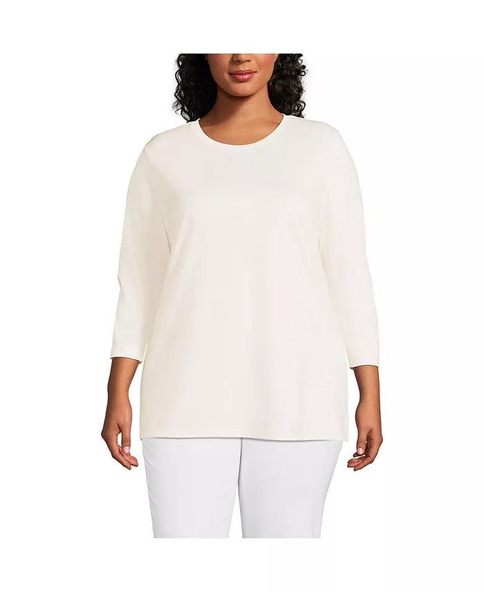 

Женская туника с рукавом 3/4 из хлопка Supima, plus size Lands' End, белый
