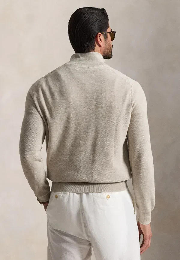 Свитер с четверть-застежкой из хлопкового трикотажа Polo Ralph Lauren Big & Tall, светло-ореховый меланж — фото 3