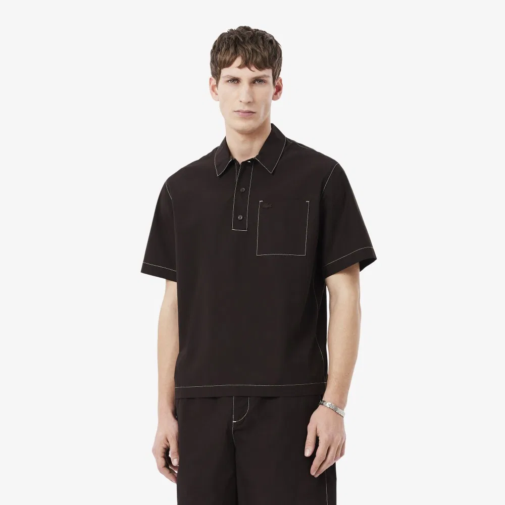 Мужская рубашка-пуловер с белой строчкой коричневая от Lacoste