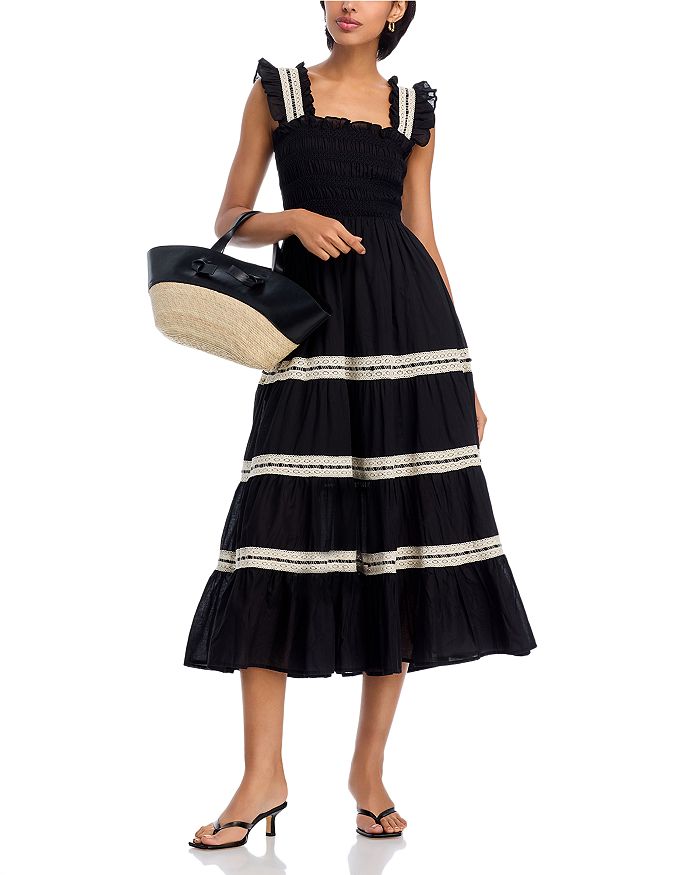 

Платье миди с кружевными вставками и сборками - эксклюзив AQUA, мультиколор