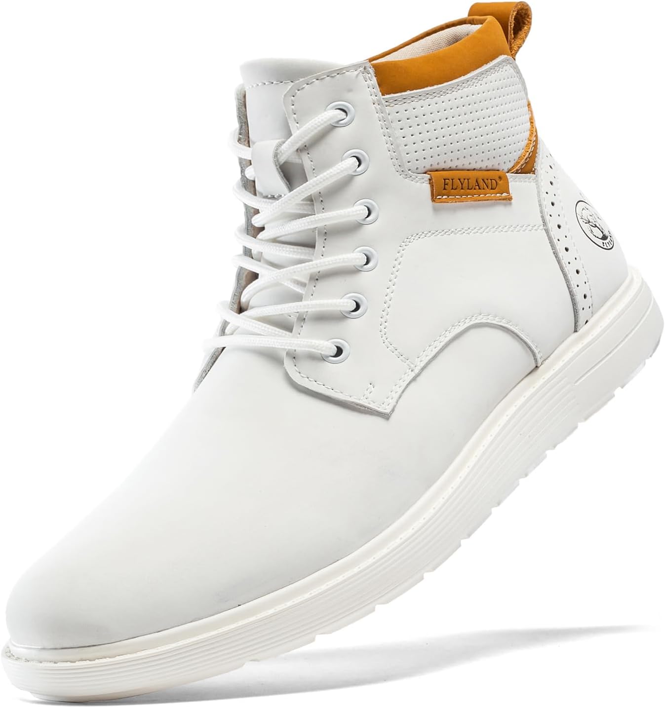 

Мужские модные сникерсы-челси FLYLAND, кожаные ботинки на шнуровке до щиколотки, легкие, нескользящие, для ходьбы, белый