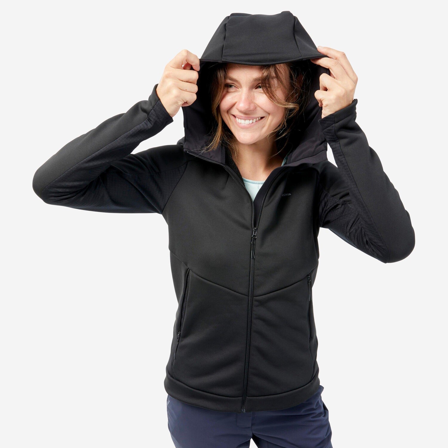 

Флисовая куртка Decathlon для походов с капюшоном — Mh520 Quechua, черный