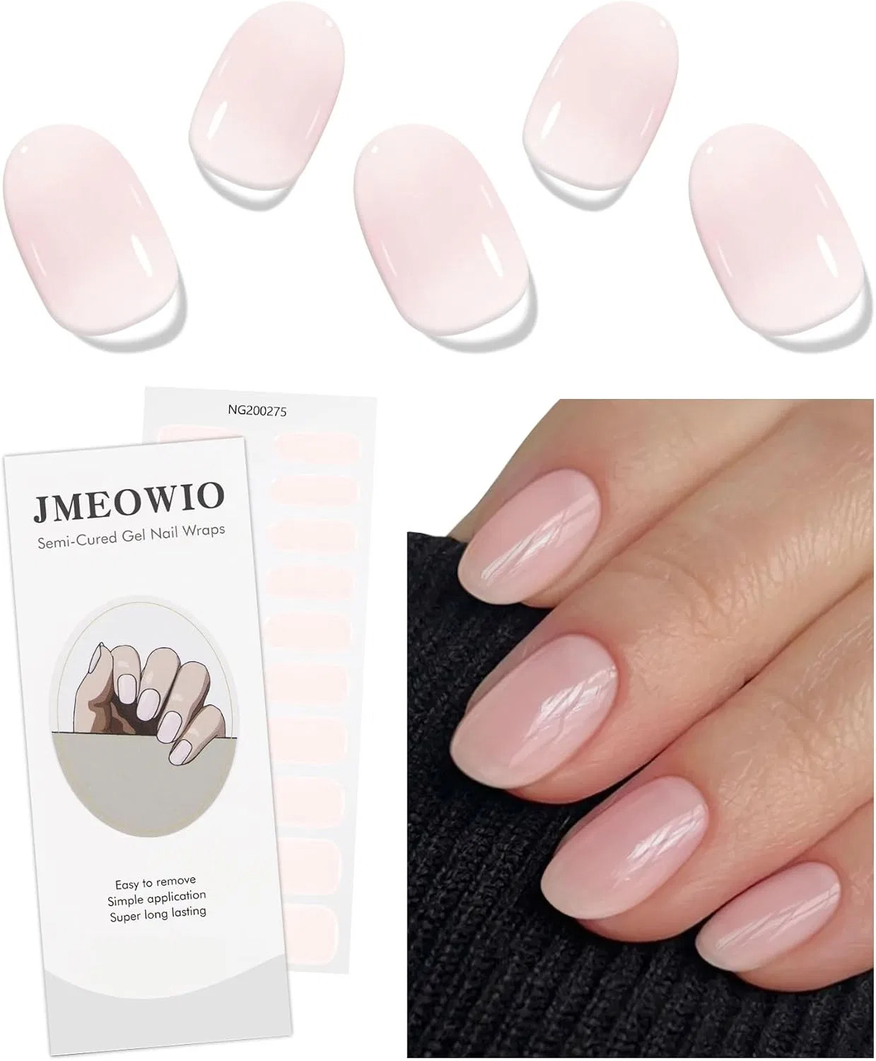 Наклейки для ногтей JMEOWIO Cream Light Pink, УФ-отверждаемые Jmeowio