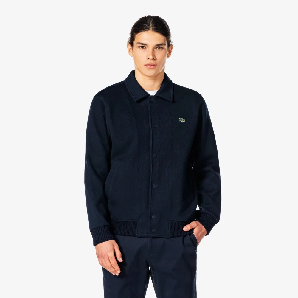 Мужской тёмно-синий свитшот-бомбер из рипстопа от Lacoste
