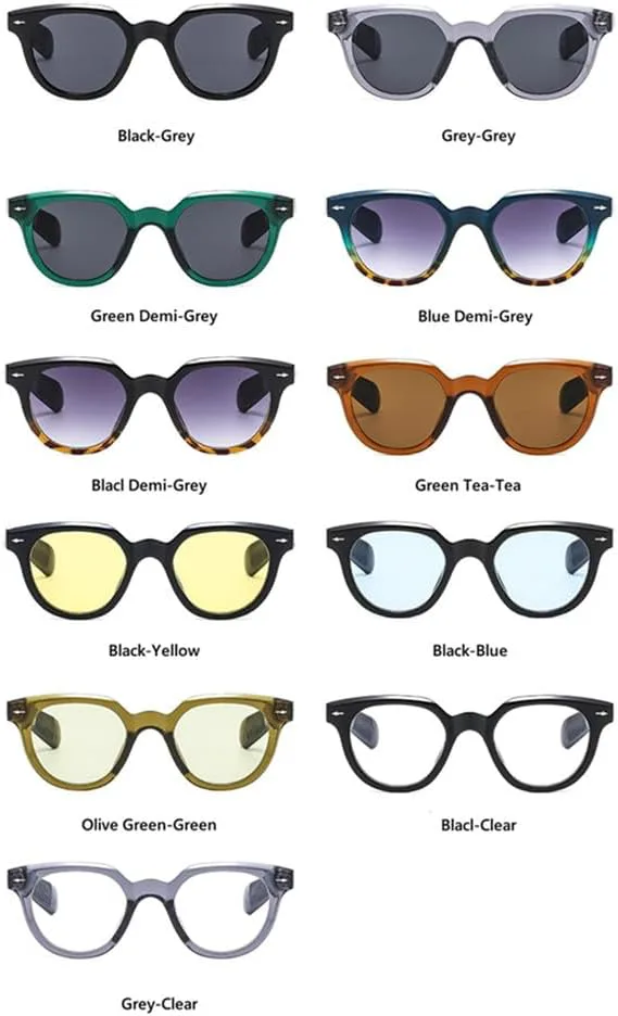 

Ретро круглые солнцезащитные очки для женщин и мужчин, с цветной оправой и заклепками, винтажные солнцезащитные очки с защитой от УФ-излучения UV400 VFDHN, 11