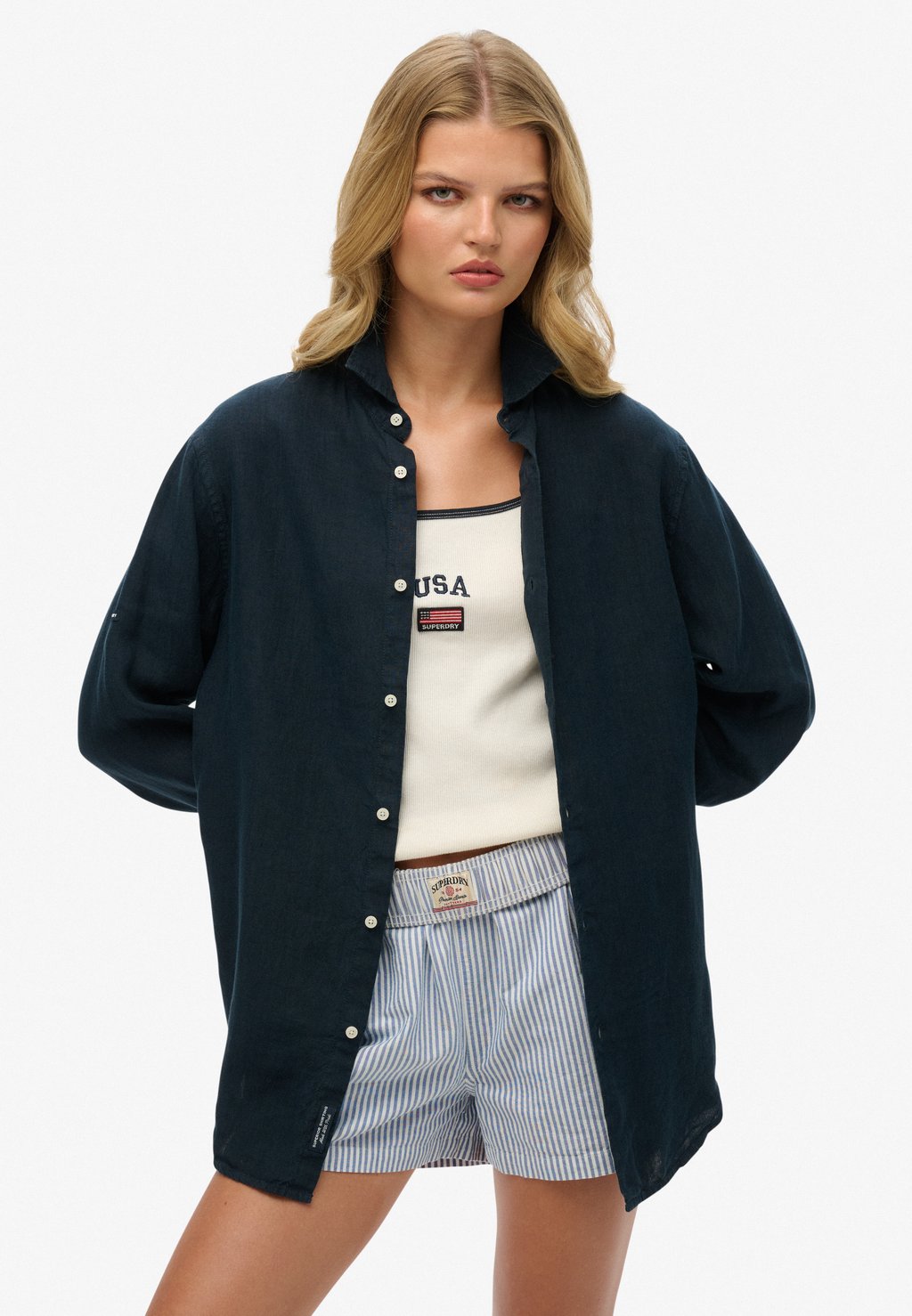 

Блузка на пуговицах LONG SLEEVE Superdry, синий