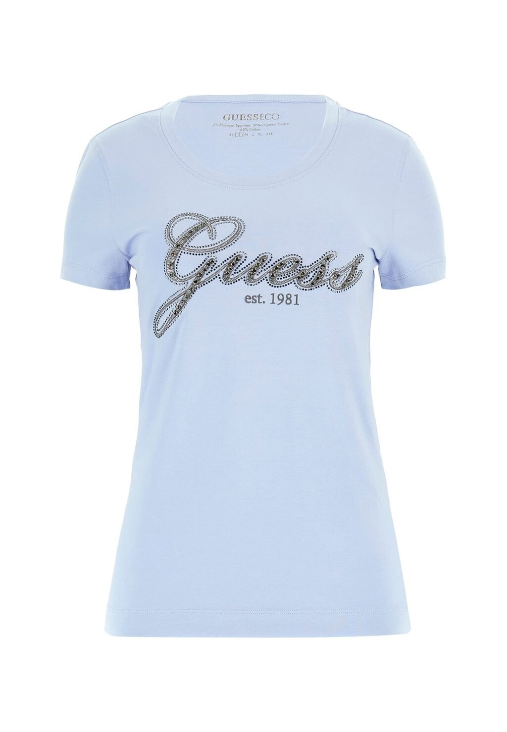 

Футболка с принтом FRONTLOGO STRASS Guess, светло-голубой