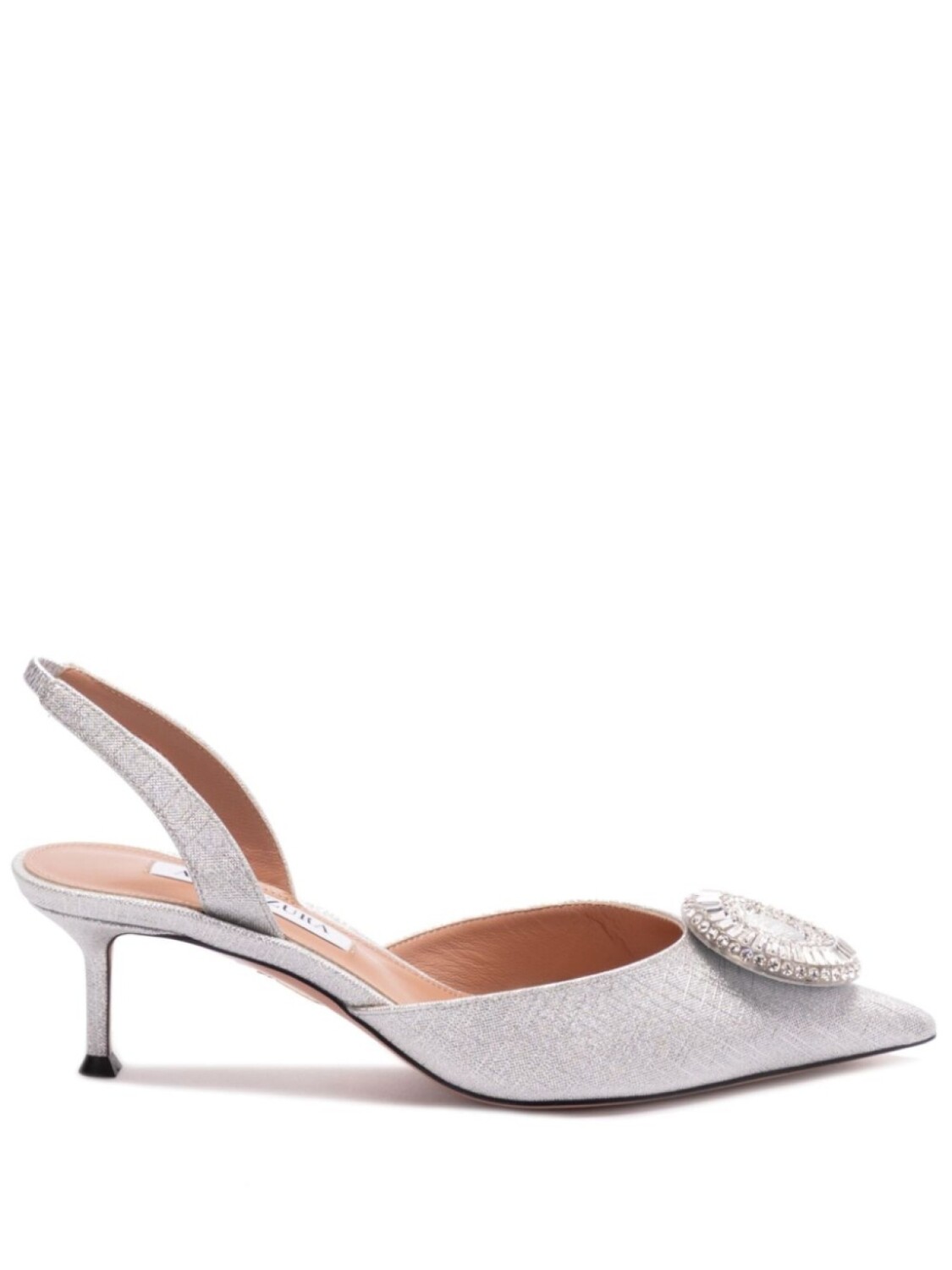 Туфли-лодочки Aquazzura Crystal Hoop 50 мм с открытой пяткой, серебряный