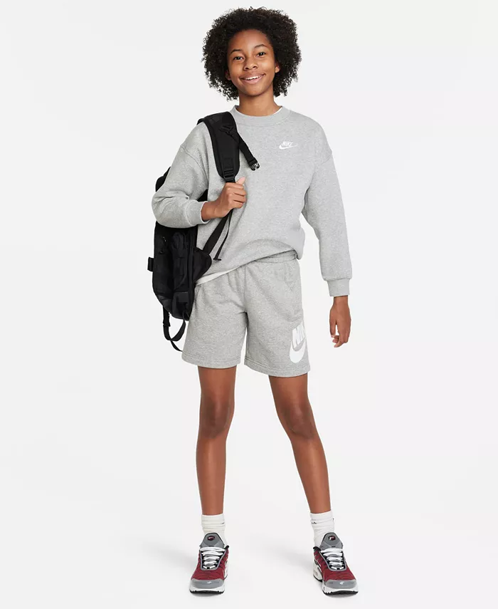 Спортивный худи оверсайз для девочек Big Girls Club Nike, серый — фото 2