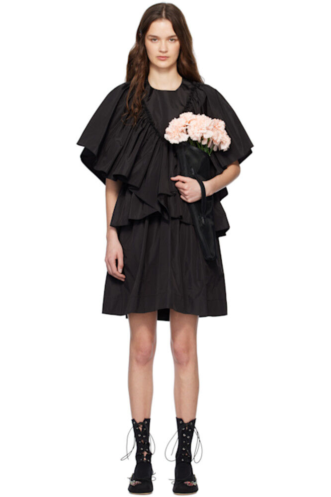 

Черное короткое мини-платье с оборками Simone Rocha