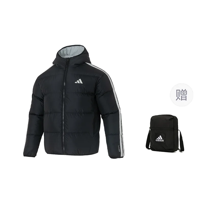 Пуховик мужской с капюшоном, реверсивный Adidas, черный (Comes with Adidas Bag 1 Pc)