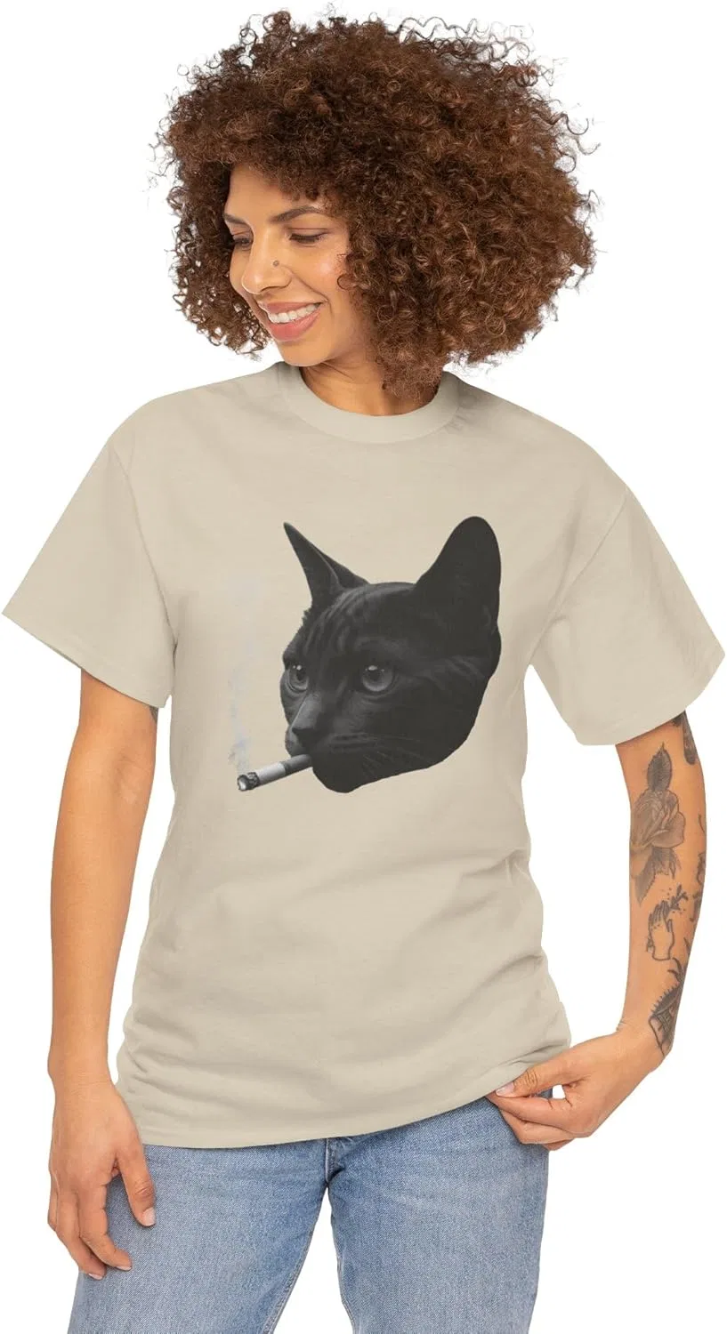 Футболка Smoking Cat Y2K, винтажная футболка 90-х с мемом, ироничная одежда в стиле интернет-культуры GENERIC, Sand — фото 4