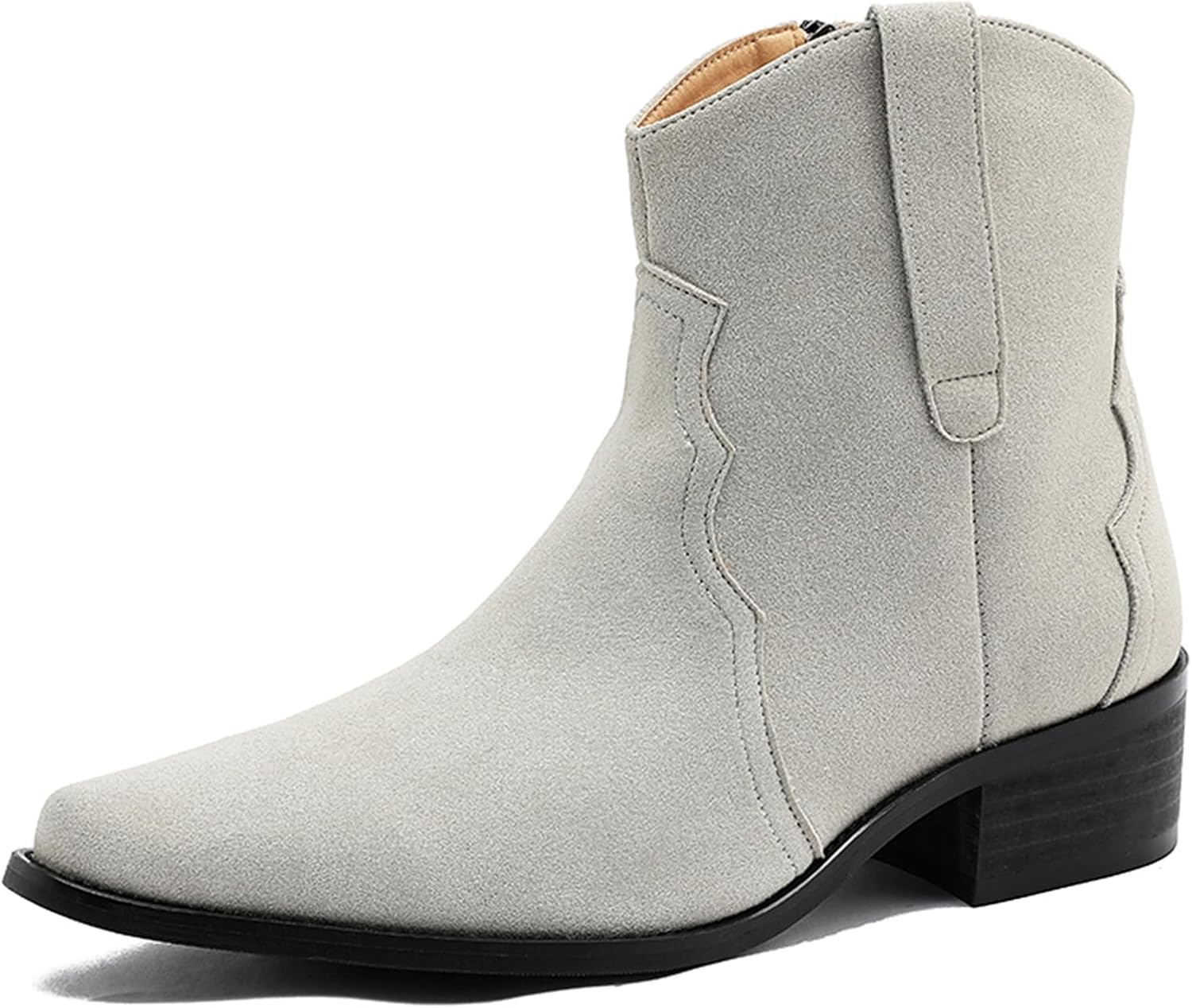 

Мужские короткие ботинки с замшевой кожей, низкий каблук, западный стиль, средний каблук, заостренный носок, боковая молния, эластичные вставки по бокам, повседневные, для вечеринок, свадеб и прогулок на улице Psieicwm, белый