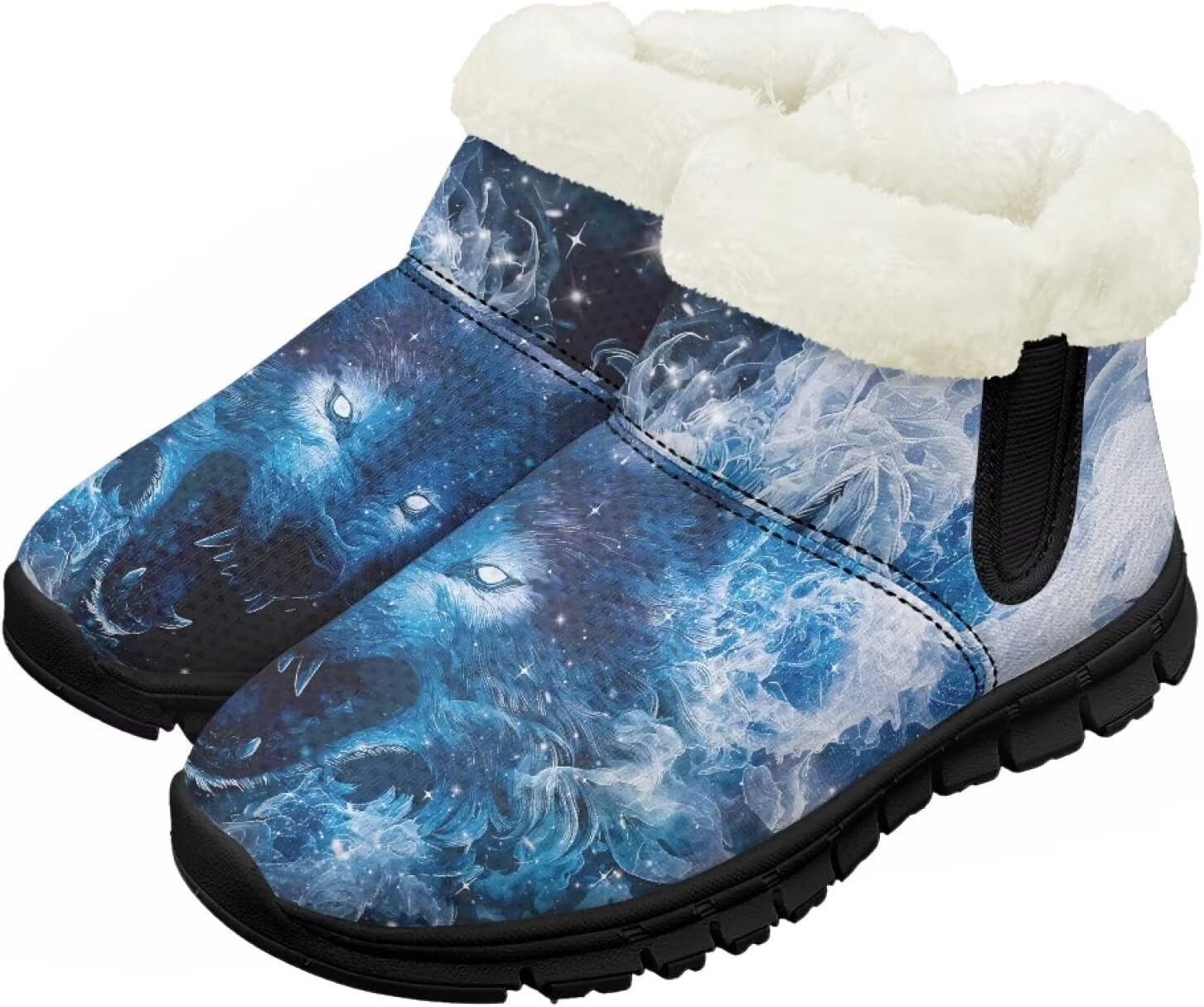 

Детские зимние ботинки Chririnla для девочек и мальчиков, нескользящие, с меховой подкладкой, теплые, для улицы, легкие в надевании и снятии, Galaxy Wolf