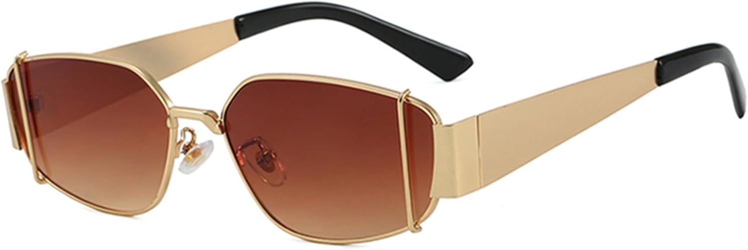 

Солнцезащитные очки Bullabulling в стиле ретро, ​​прямоугольные, женские, с металлической оправой, мужские, для активного отдыха, с защитой от УФ-излучения UV400, Gold Tea