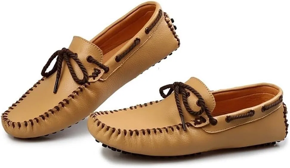 Лоферы кожаные Mens Slip-on Loafers Round Toe Genuine Leather Comfortable Anti-Slip Lightweight Flexible Classic Shoes, Желтый DHFIRUFSHLO — фото 2