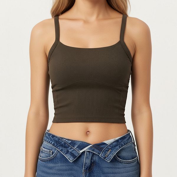 

Женский облегающий активный топ с квадратным вырезом и поддерживающим встроенным слоем Anna-Kaci, Coffee