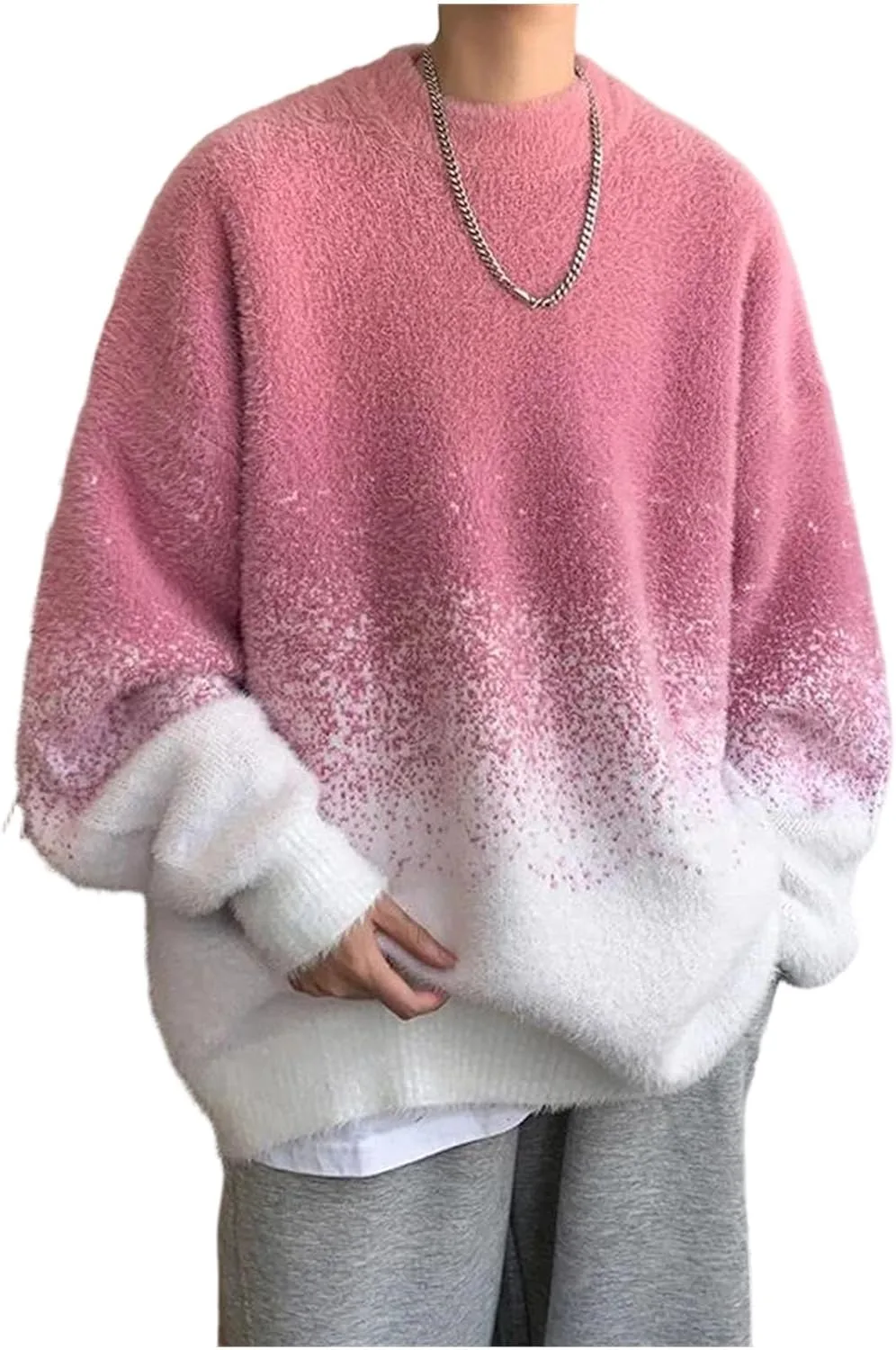 

Мужской свитер с градиентом круглый воротник вязаный пуловер