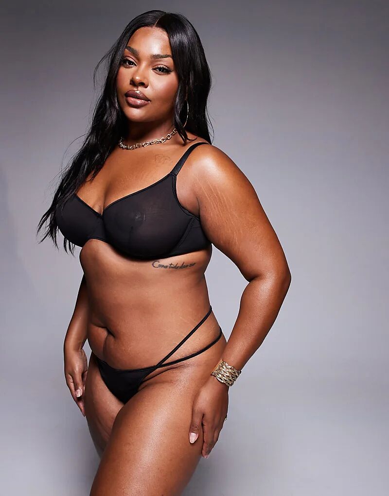 

Трусики-танга Lennox из сетки ASOS DESIGN Curve с атласной окантовкой черного цвета Asos Curve