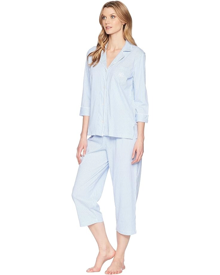 Пижама LAUREN Ralph Lauren Essentials Bingham Knits Capri, цвет French Blue Stripe — фото 2