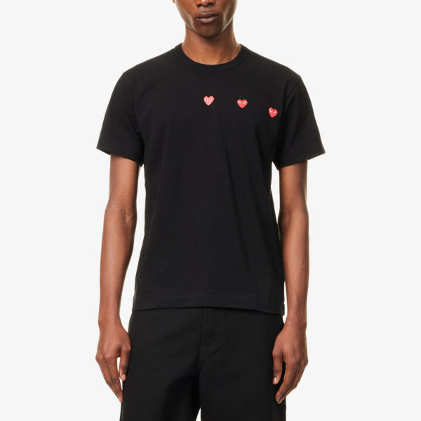 Футболка Comme Des Garcons Play с принтом в виде тройного сердца, черный — фото 3