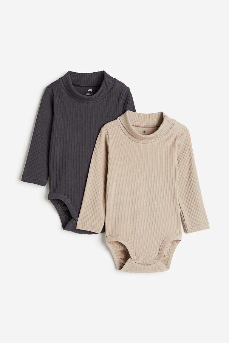 

Два боди в рубчик с воротником-поло H&M, серый