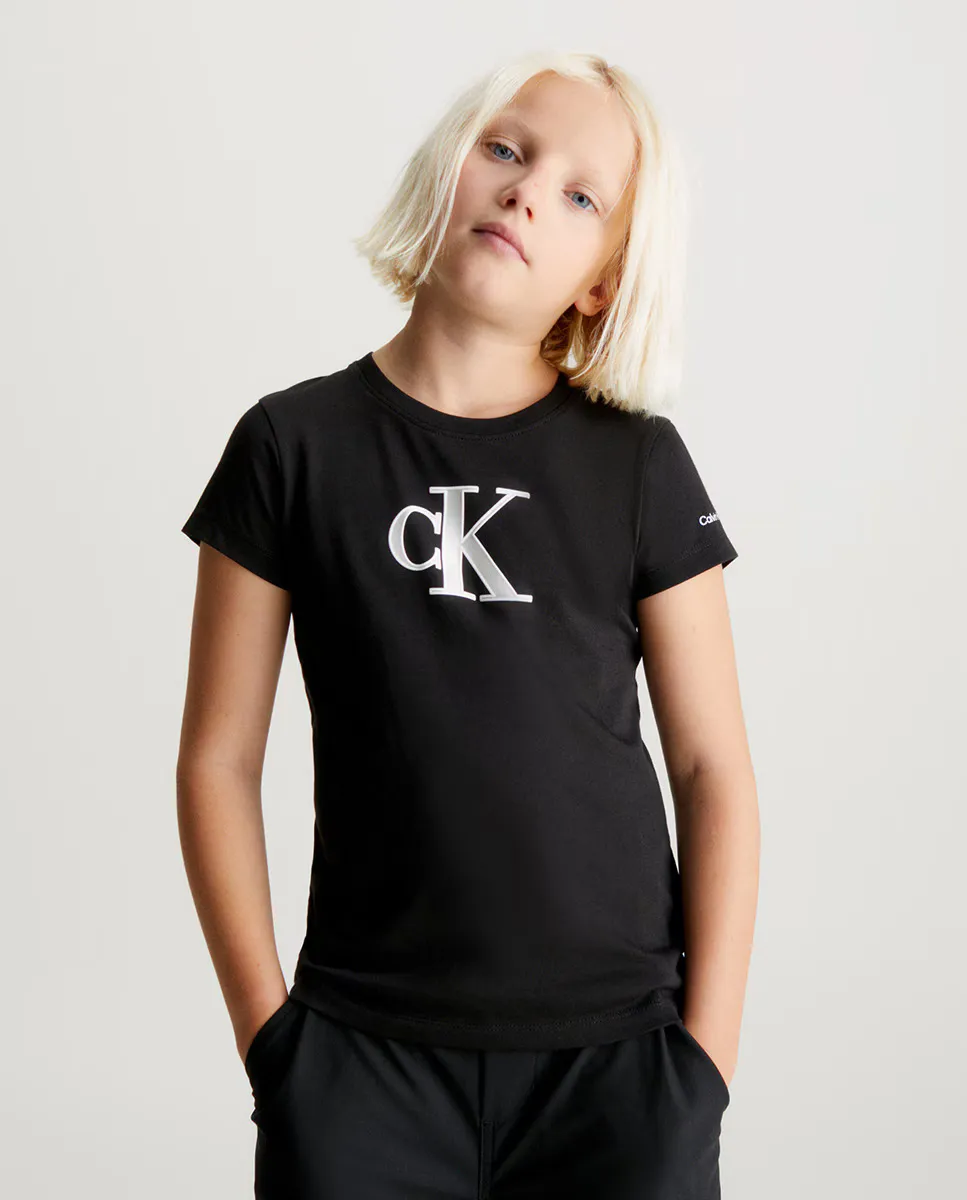 

Черная футболка с коротким рукавом для девочек Calvin Klein, черный