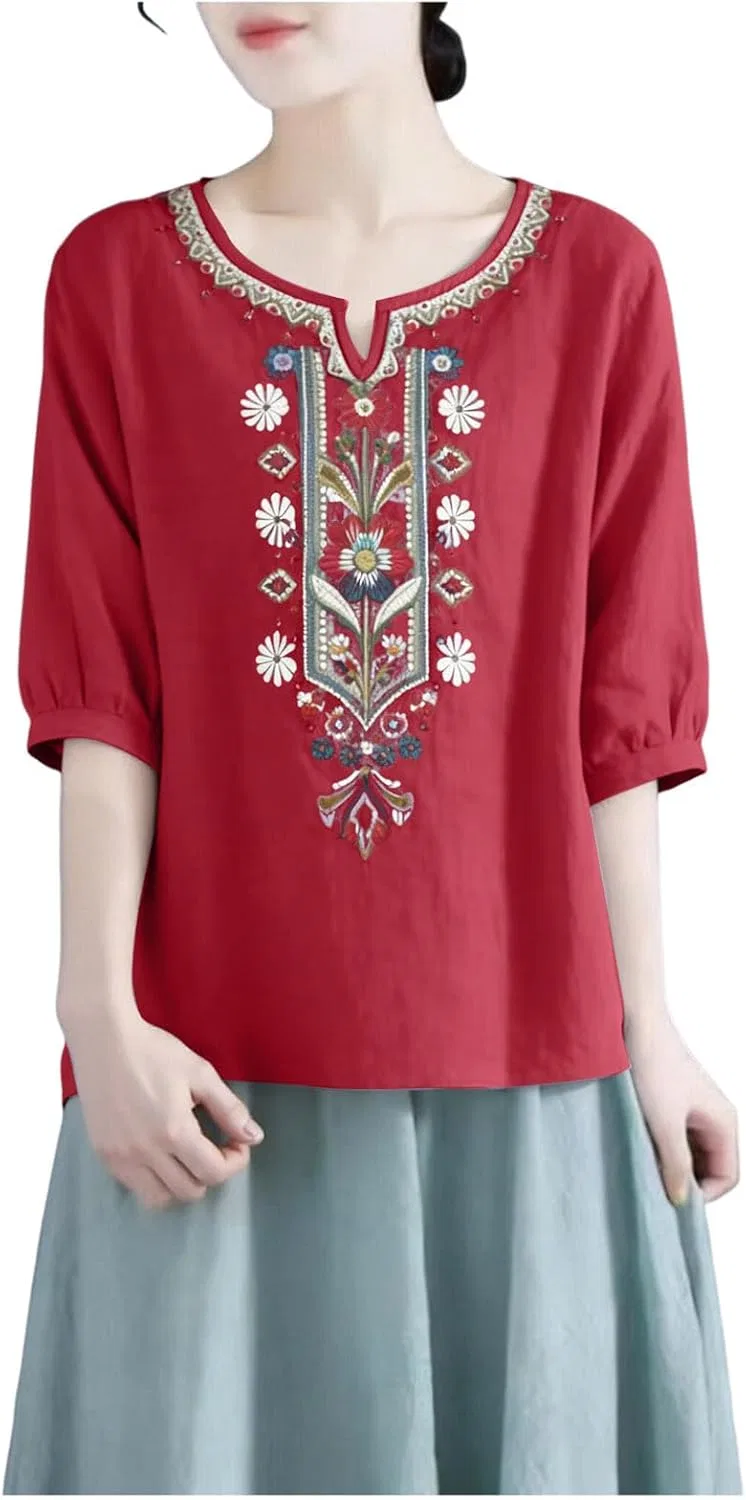 Футболка женская хлопок лен, тюник, красная