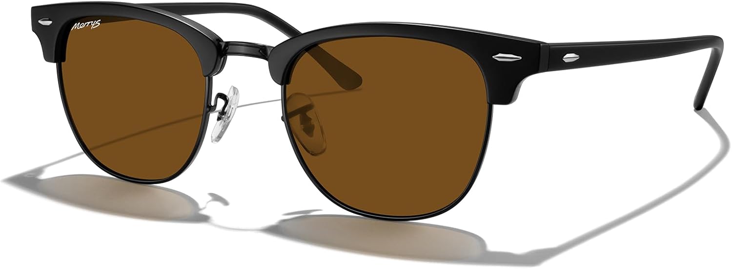 

Классические квадратные поляризованные солнцезащитные очки MERRY'S в полуободковой оправе для мужчин и женщин, модель S6016, Matte Black Frame/Matte Black Bridge/Brown Lens