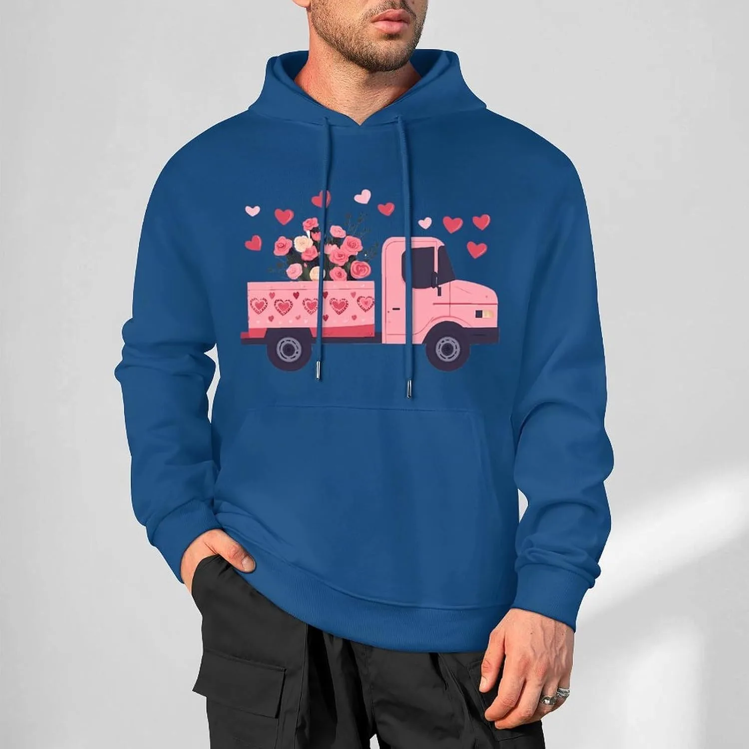 Generic Футболка с цветами и сердцами Fashion Hoodies для мужчин, хлопковый пуловер, толстовка с карманом — фото 2