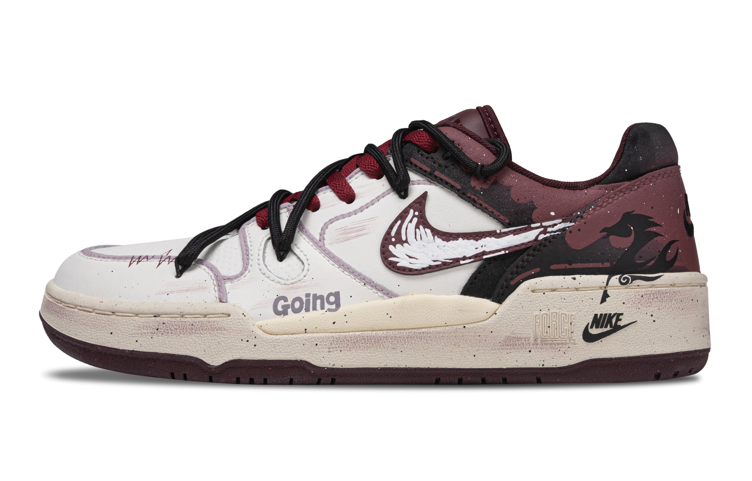 

Nike Мужские низкопрофильные скейтбордистские кроссовки Full Force с термостойким покрытием и износостойкостью, черный с красными элементами