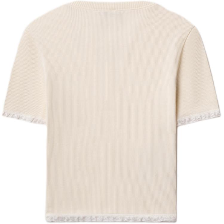 Топ с кружевной отделкой и ребристой горловиной MIU MIU, слоновая кость — фото 2