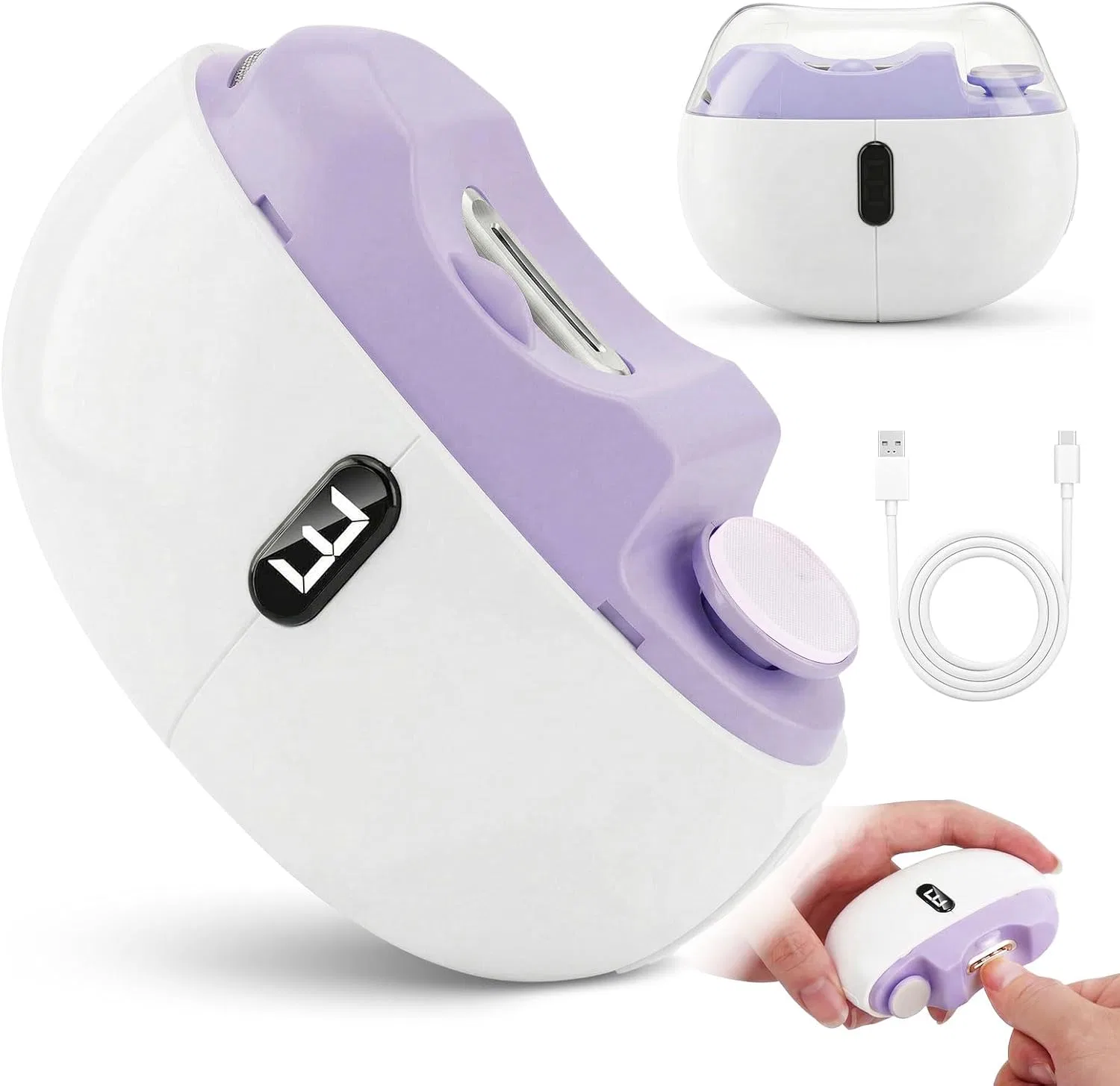 Электрические кусачки для ногтей 3-в-1 с LED-подсветкой Focenat, Purple