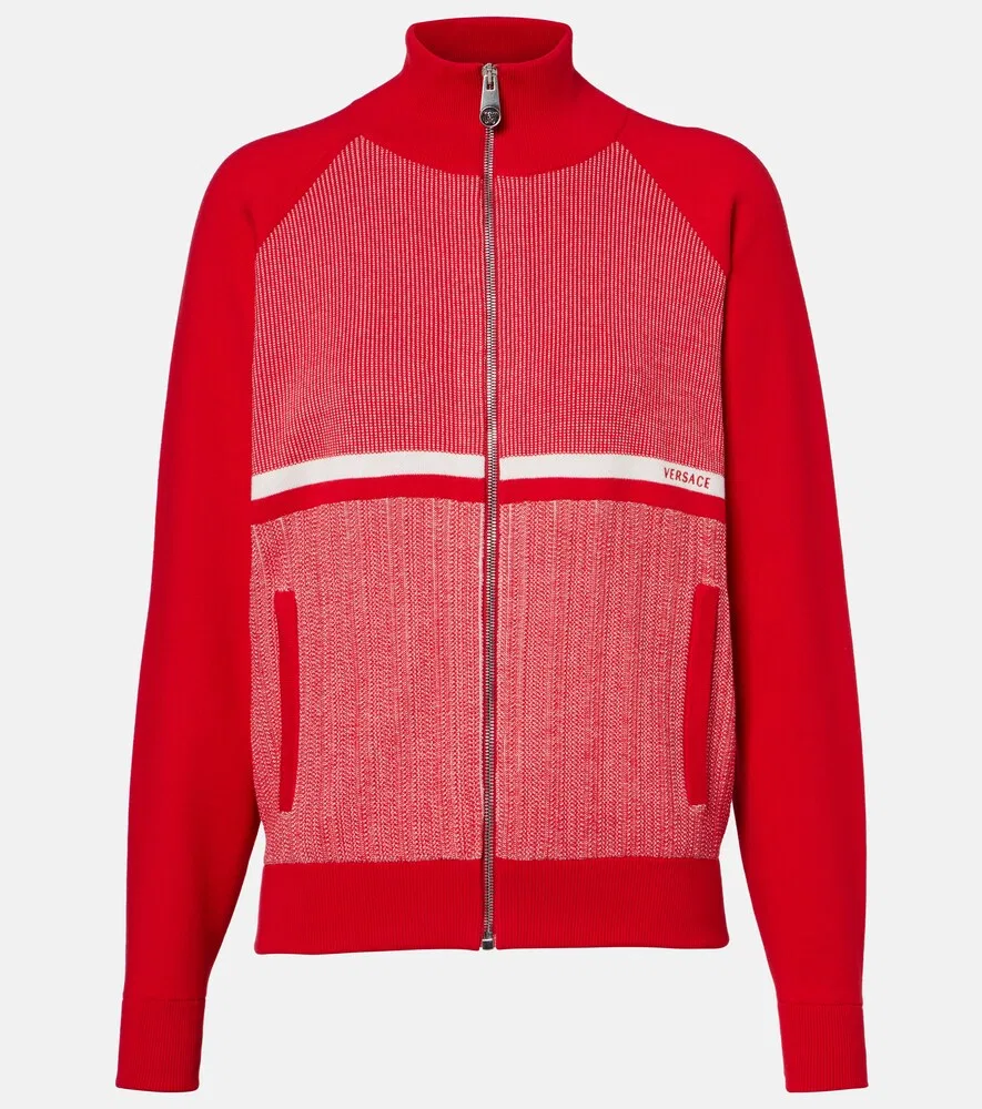 Жаккардовая куртка из смесовой хлопковой ткани Versace, красный