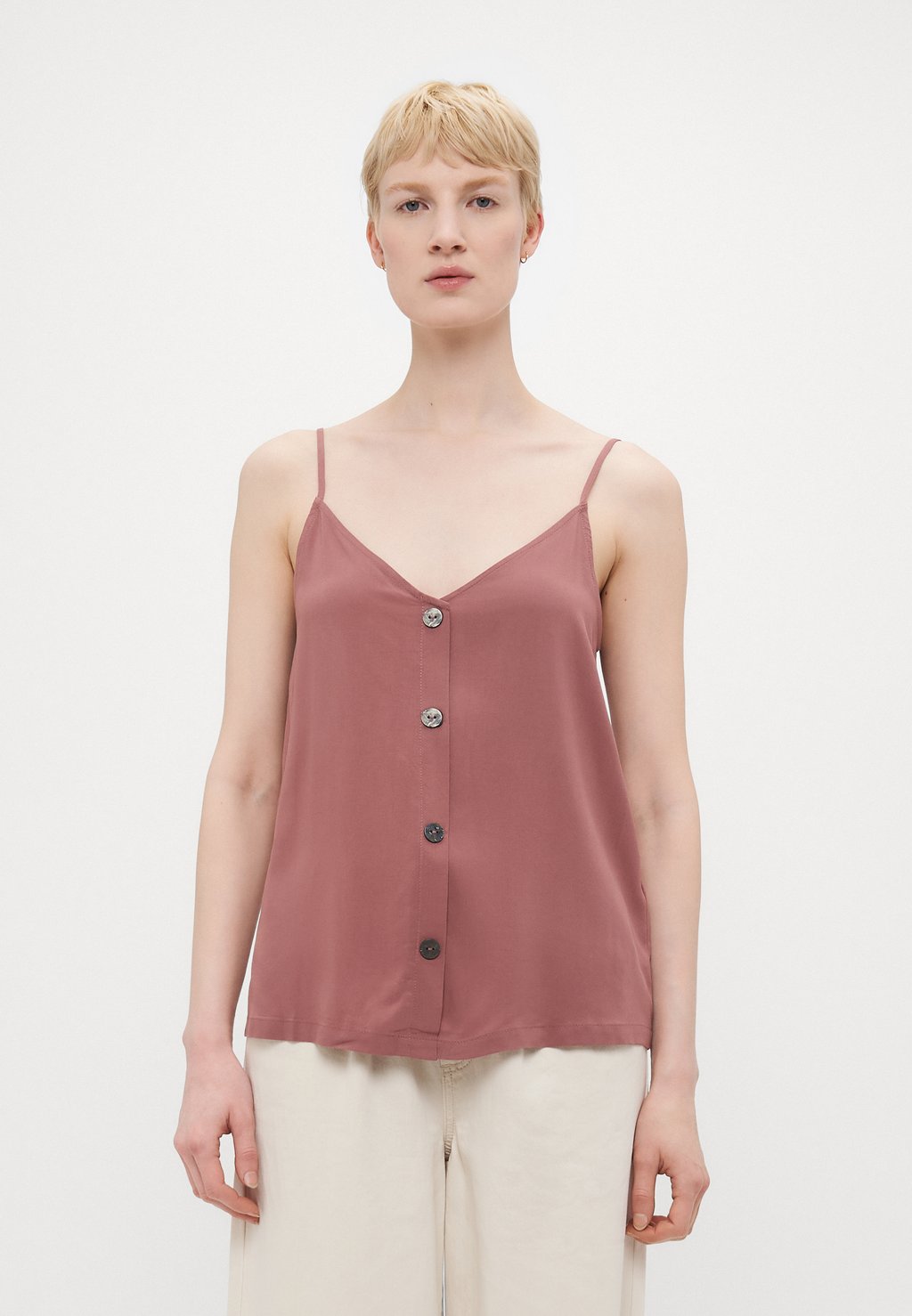 

Топ ONLNELLY LIFE BUTTON SINGLET SOLID ONLY Tall, светло-розовый