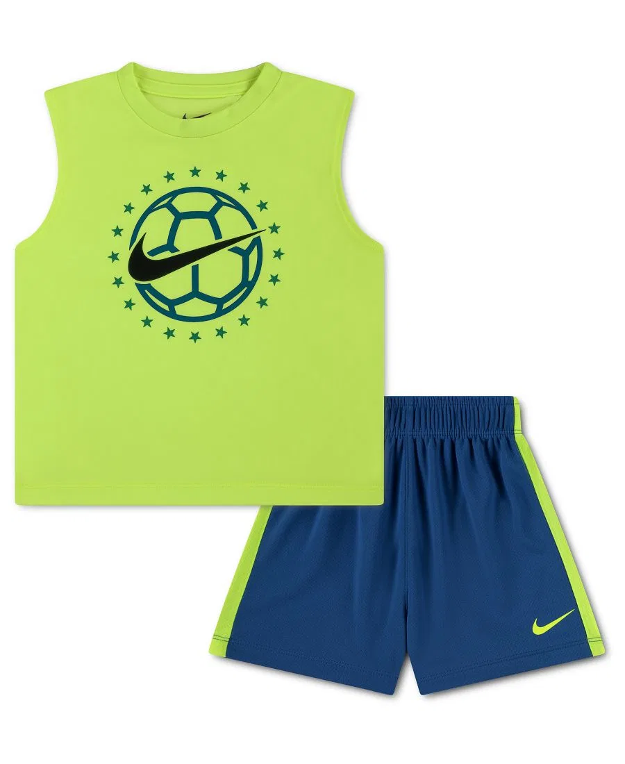 Детский комплект для мальчиков Goal Mode: майка и шорты (2T-4T), 2 предмета Nike, зеленый/синий