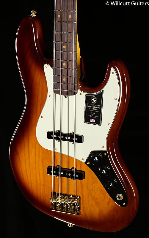 

Басс гитара Fender 75th Anniversary Commemorative Jazz Bass Rosewood Fingerboard 2-Color Bourbon Burst Bass Guitar-US21042312-10.15 lbs