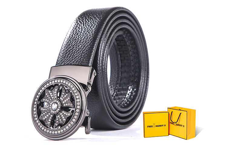 

FREE RABBITⅡ Мужской кожаный ремень из коровьей кожи шириной 3.5 см, Black+Vibrant Yellow Box
