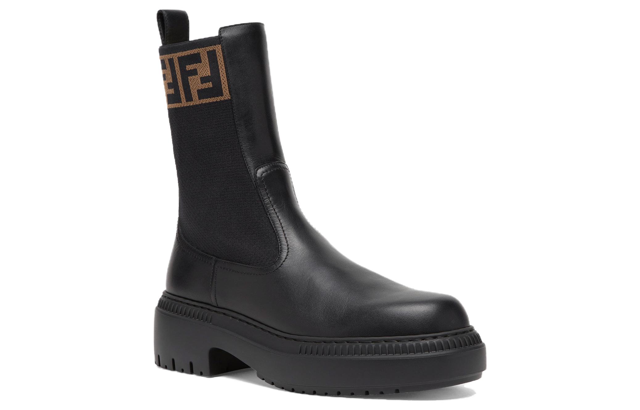 Кожаные ботинки Domino на щиколотку женские FENDI, черные — фото 3