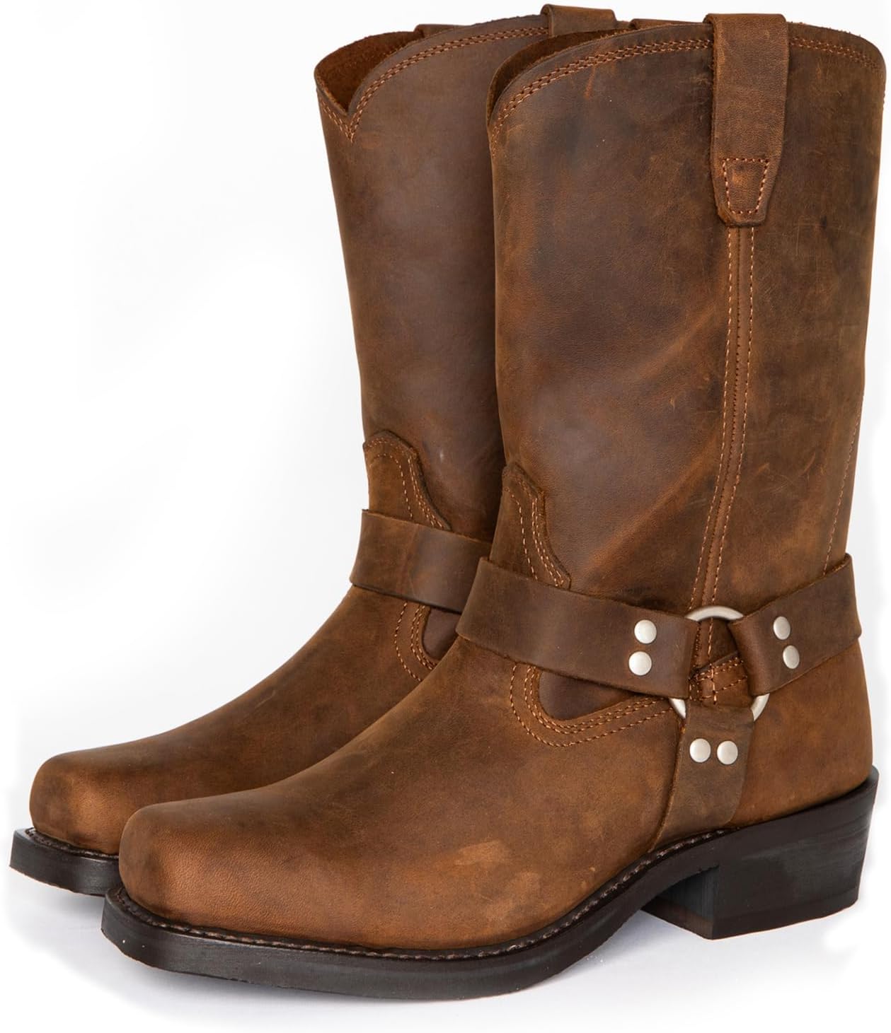 

Мужские ковбойские сапоги в западном стиле с квадратным носком, из искусственной кожи PU, с высокой подошвой для верховой езды Generic, коричневый