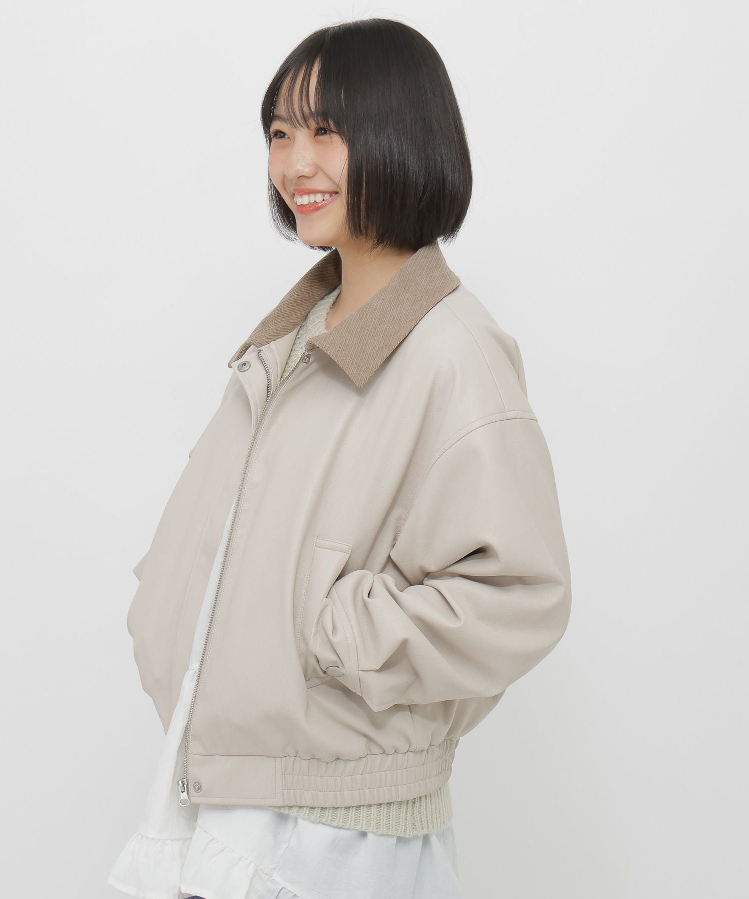 Короткий блузон на молнии / И ЛЮБОЙ / 636250 Global Work, Oatmeal Faux Leather 08
