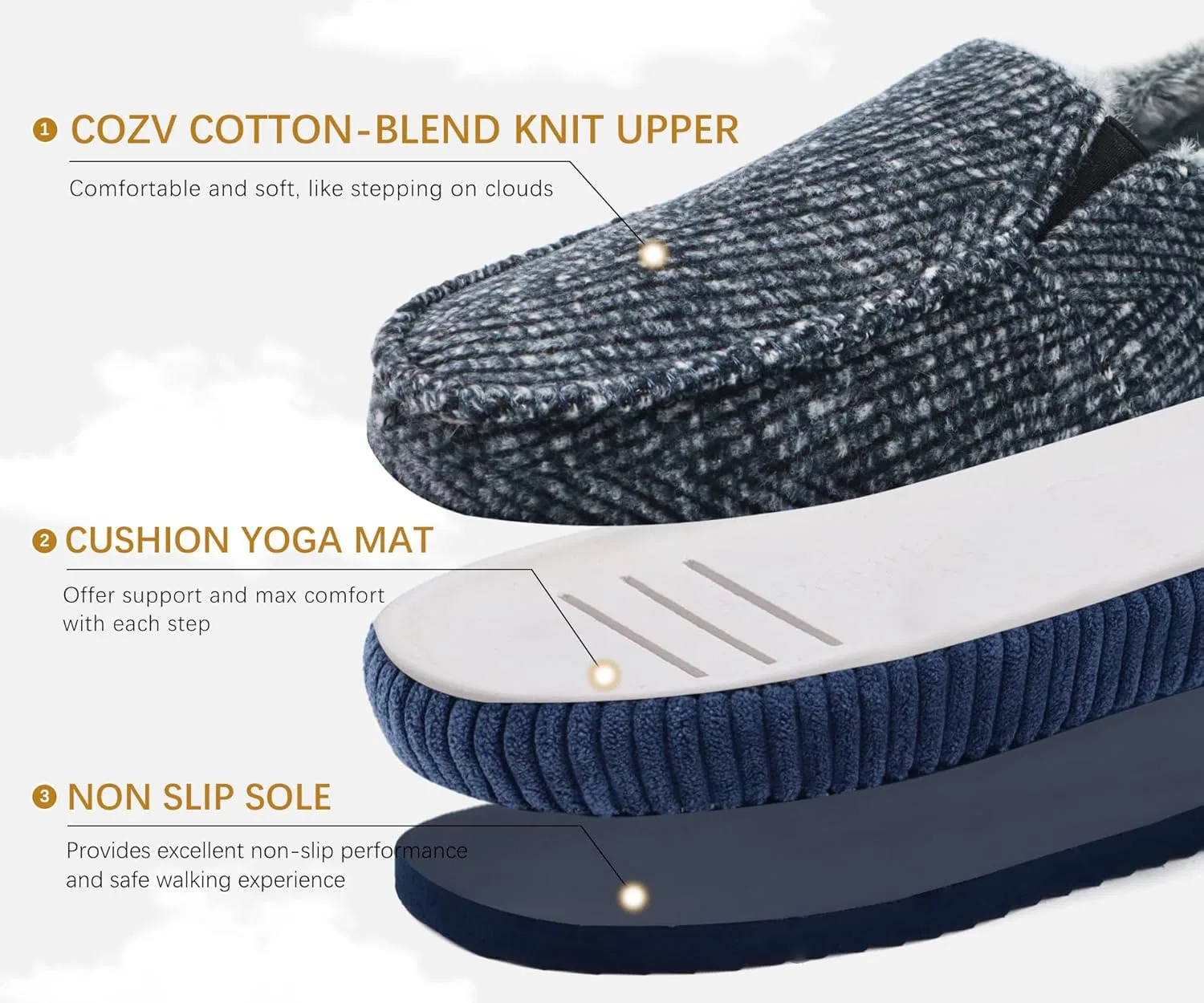 Тапочки с поддержкой стопы ONCAI, Moccasins Blue/White — фото 4
