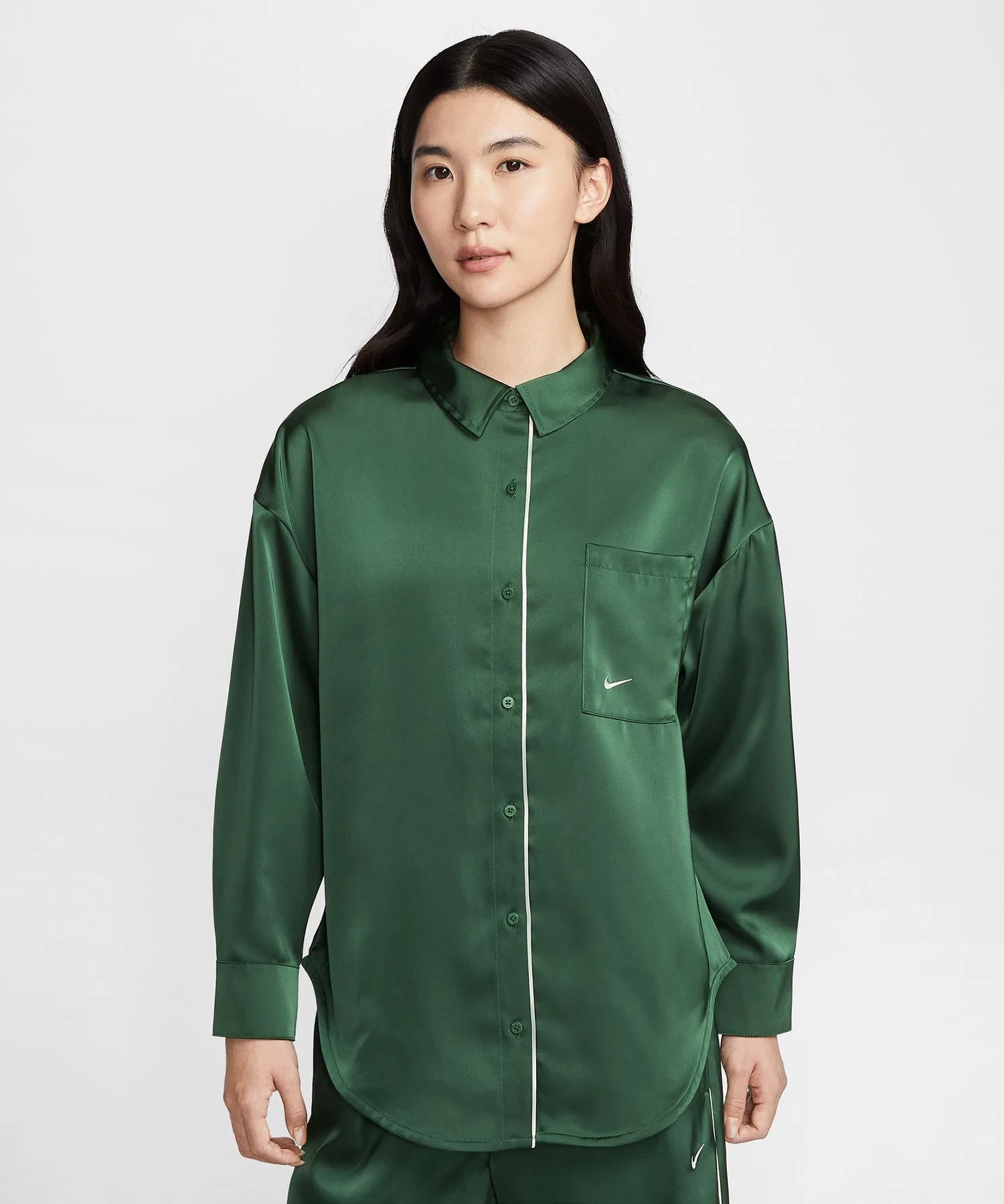 Женская рубашка NIKE NSW OFFLN WVN STN LS TOP зелёная