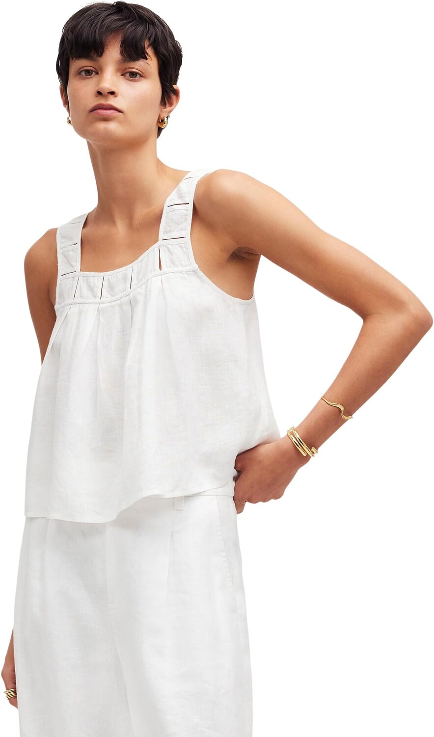 

Топ Madewell Embroidered A-Line Top in 100% Linen, цвет Eyelet White