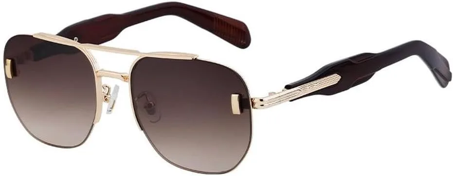 

Большие панк-солнцезащитные очки для мужчин, роскошные винтажные солнцезащитные очки в металлической оправе для вождения, SUN1349 Generic, C3goldbrowngray