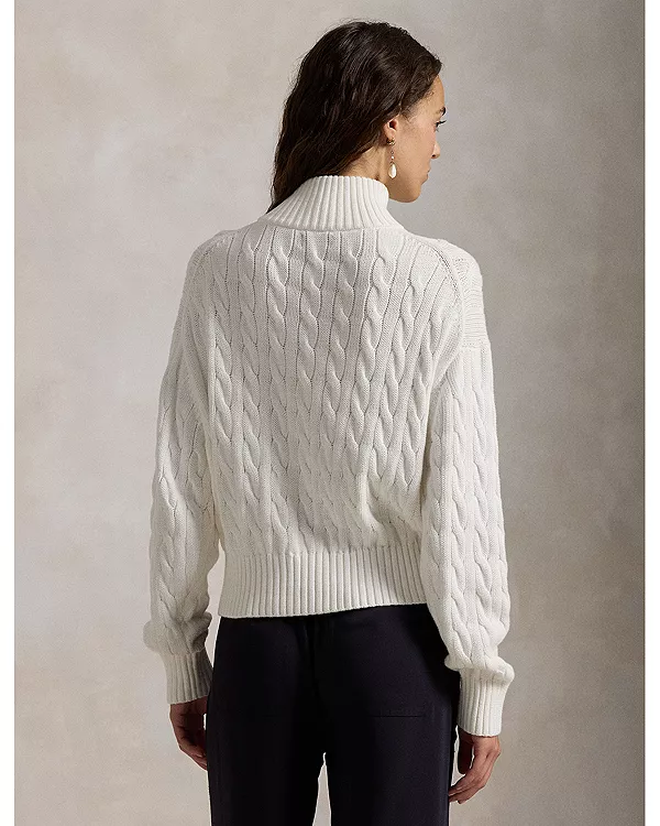Свитер крупной вязки с молнией до середины груди от Ralph Lauren Ralph Lauren, белый — фото 3